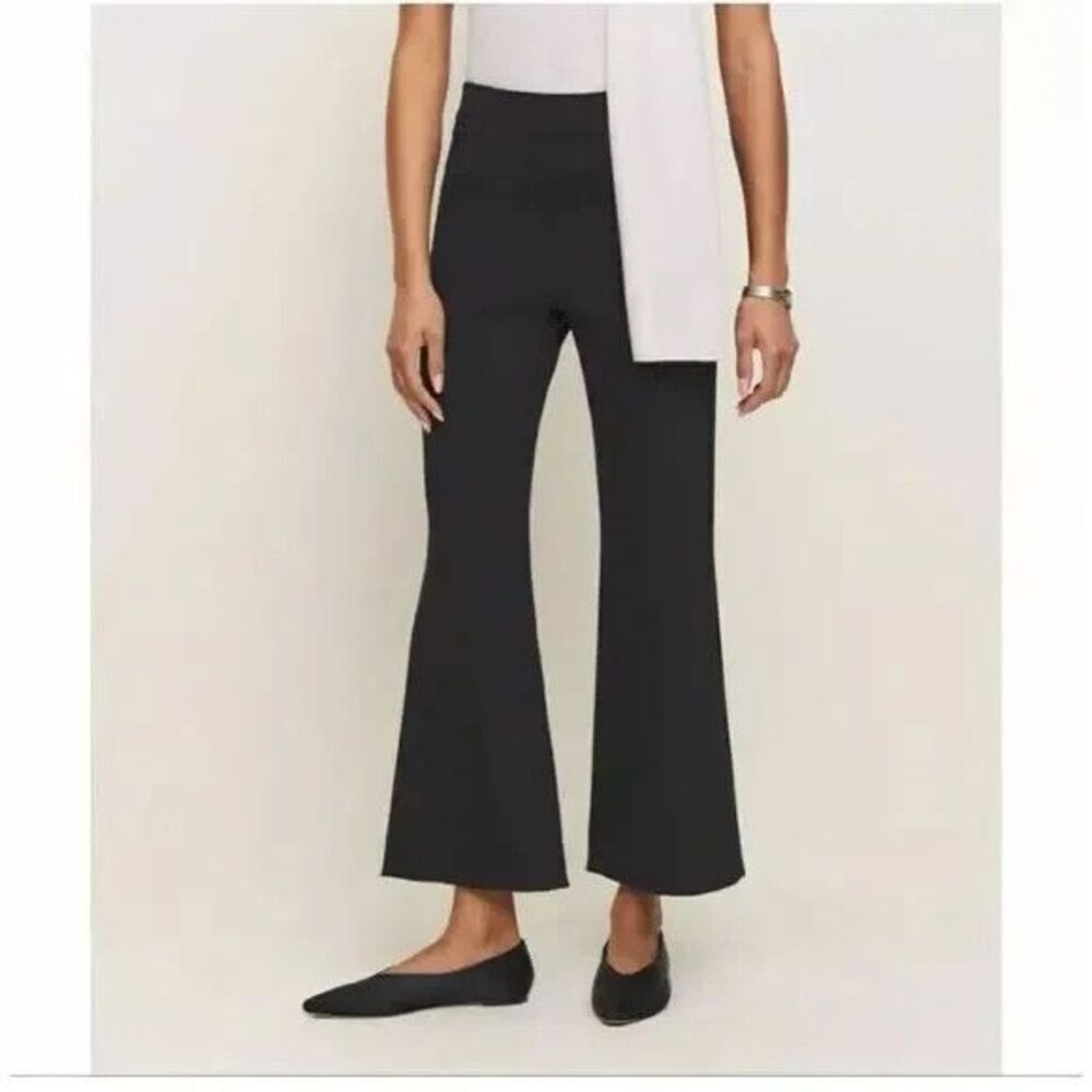 Reformation Tanya Knit Pants Womens Size Large Black Flare Leg Stretch Side Zip
